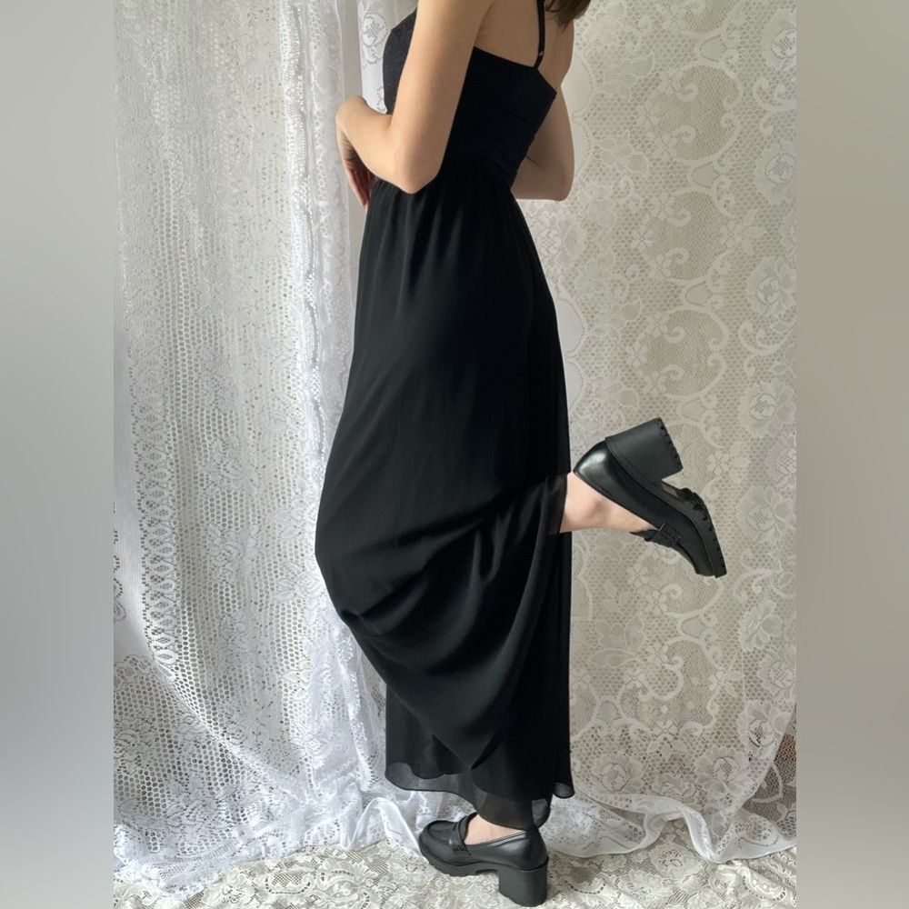 Vintage 90s/Y2K Black Chiffon Wide Leg Pants Minimalist Flowy Dressy - Picture 5 of 12